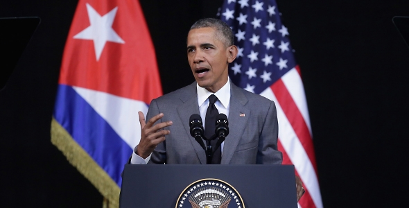 US President Barack Obama delivers remarks at the Gran Teatro in Havana, Cuba on 22 March 2016. (Photo: Chip Somodevilla/Getty Images)