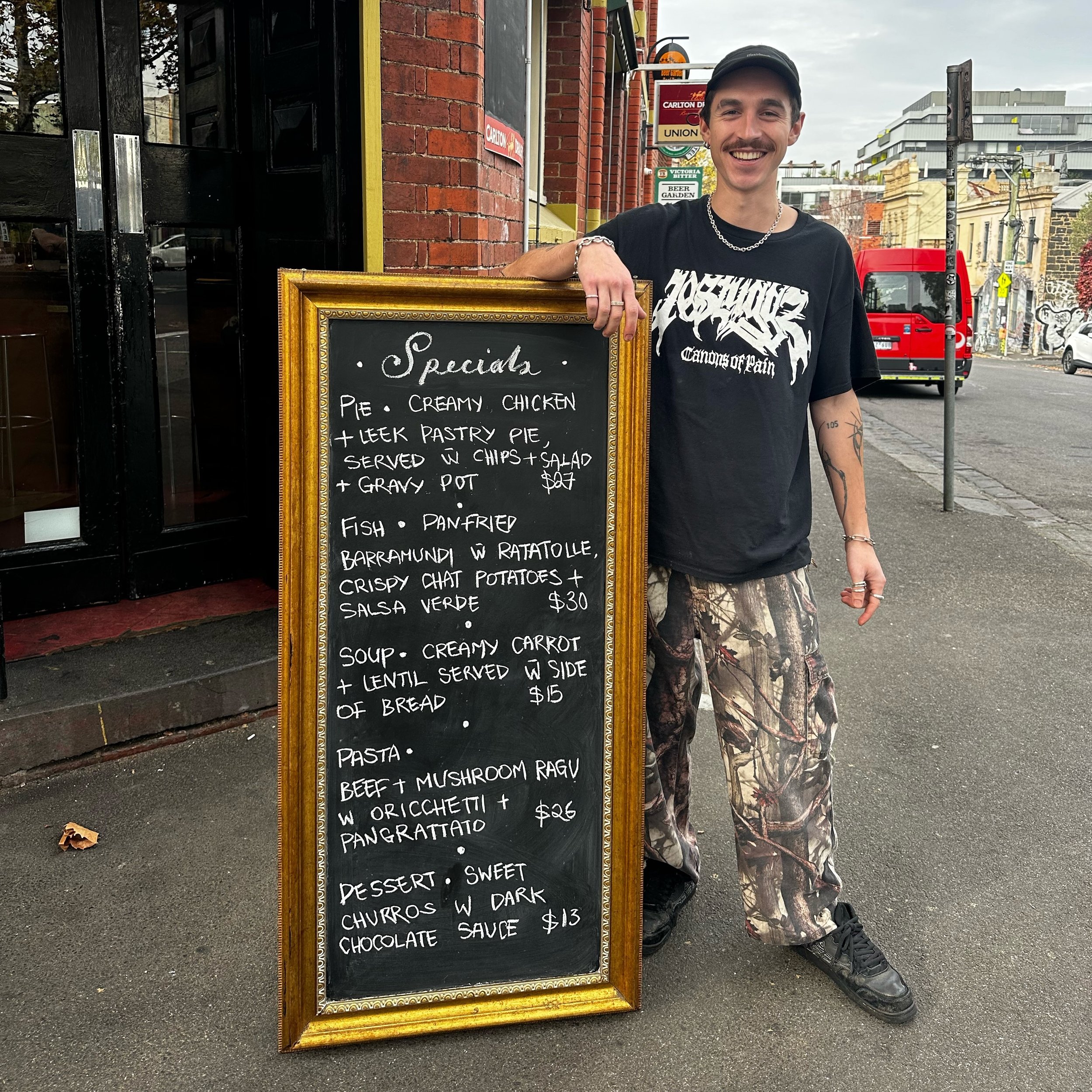 This week&rsquo;s specials! Ft. Nic&rsquo;s disappearing legs! 

.
.
.
.
.
.
.
.
.
.
.

#Fitzroy #Pub #Menu #PubGrub
