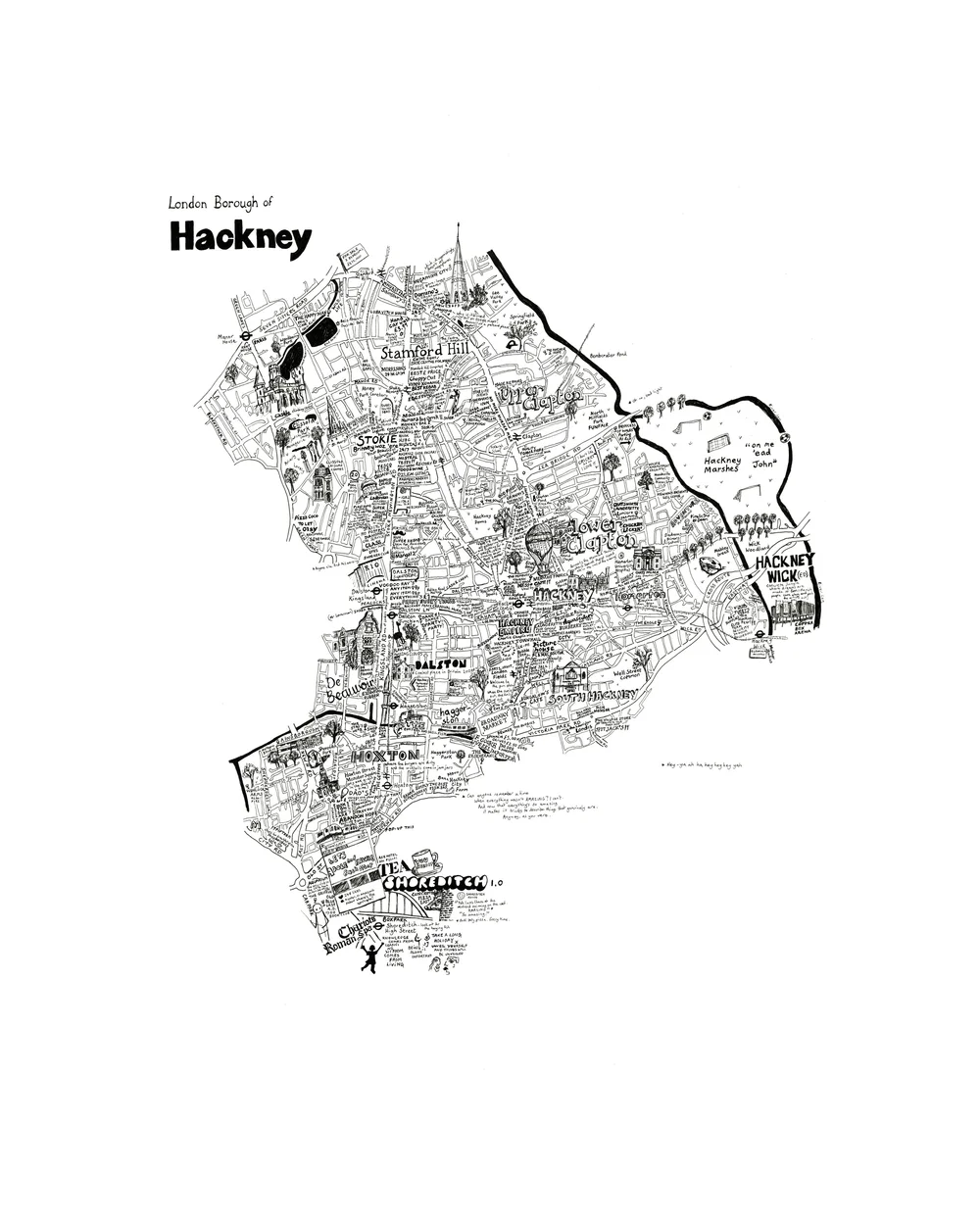 London Borough Of Hackney Map London Borough Of Hackney Hand-Drawn Map Print - Part Of The London Boroughs  Series — Lovely Jojo's