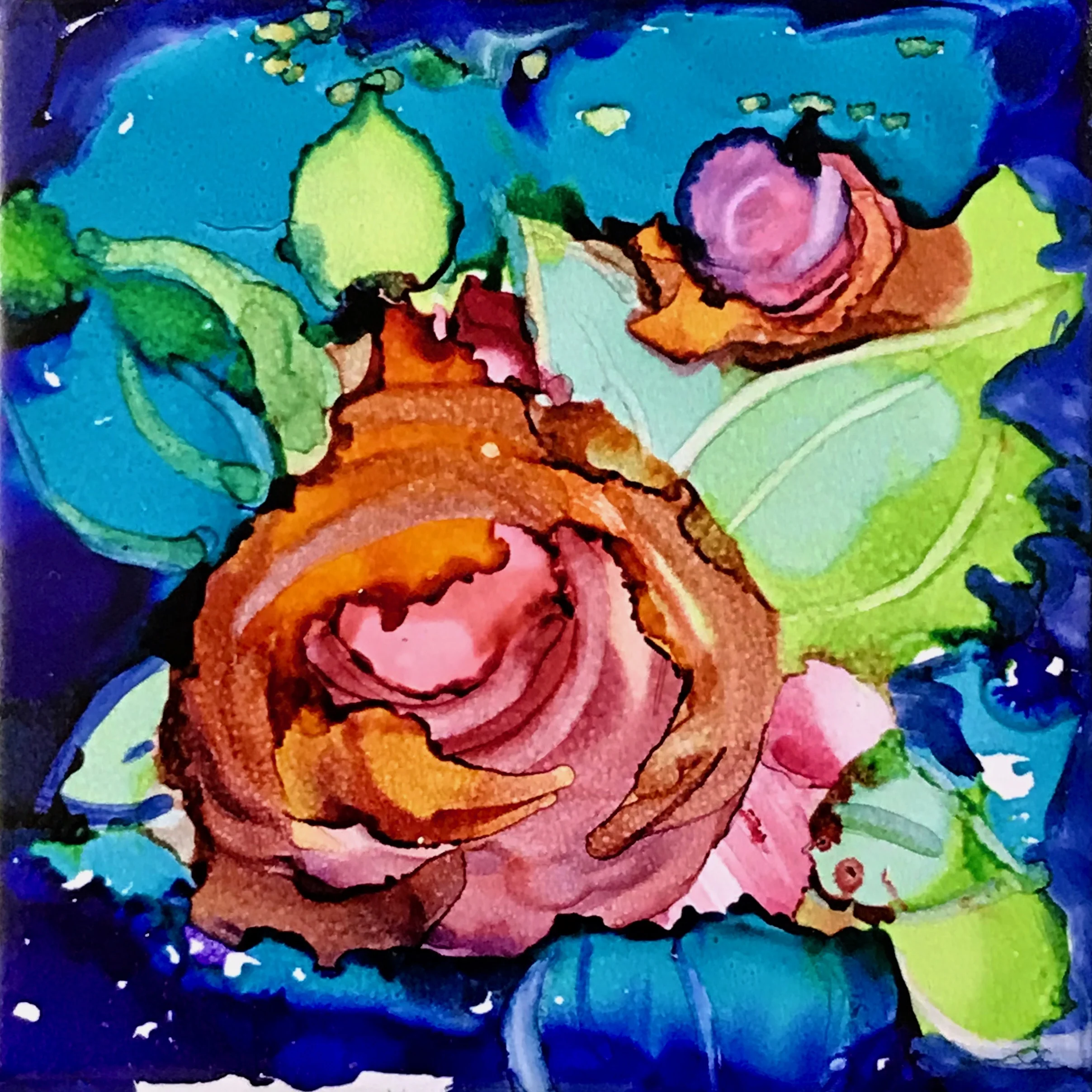 Roses . Alcohol Ink on tile . 4.25" x 4.25" . unframed $75