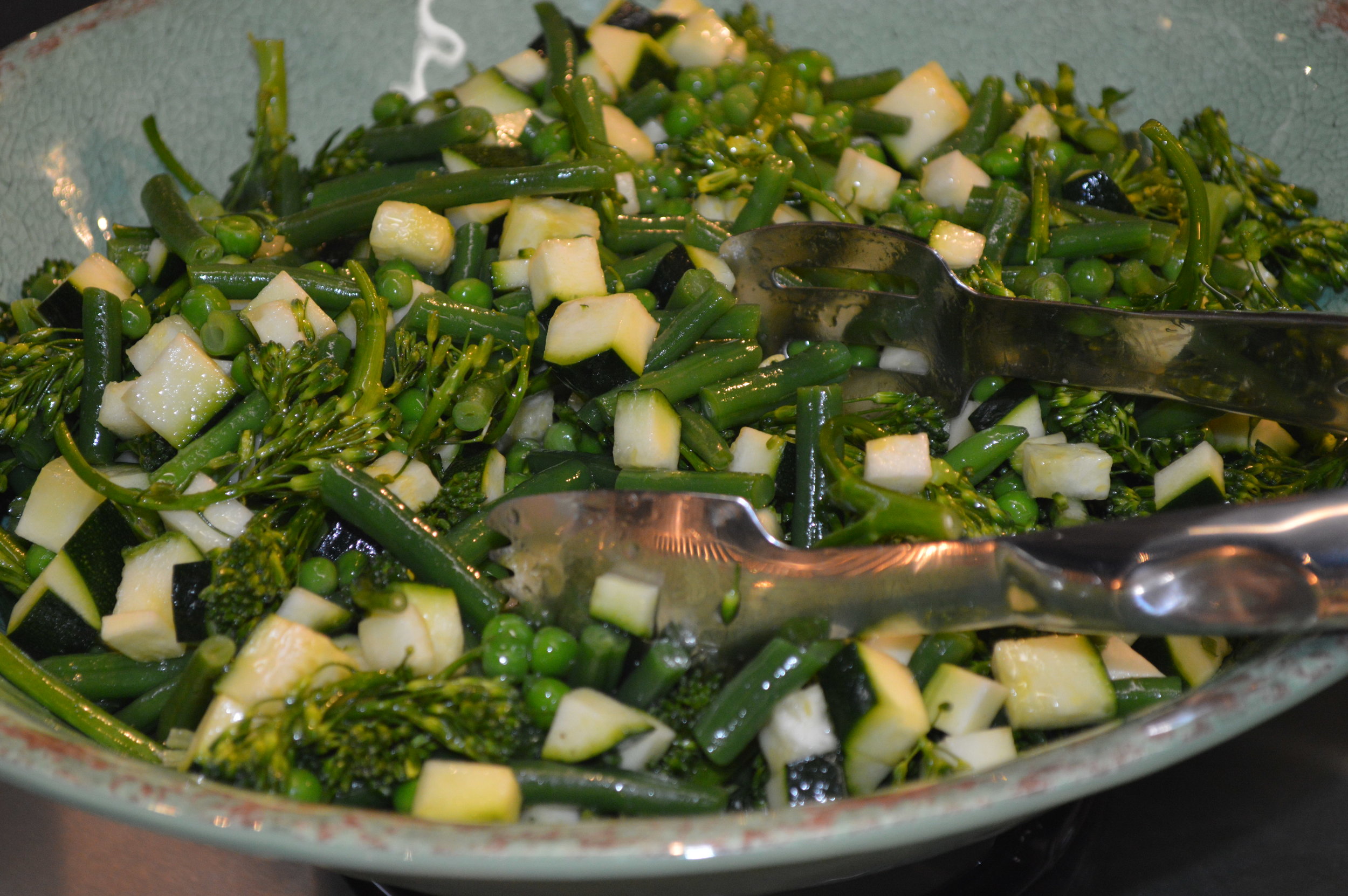 Fresh Crunchy Salad of Brocolli, Cucumber, Green Beans & Peas