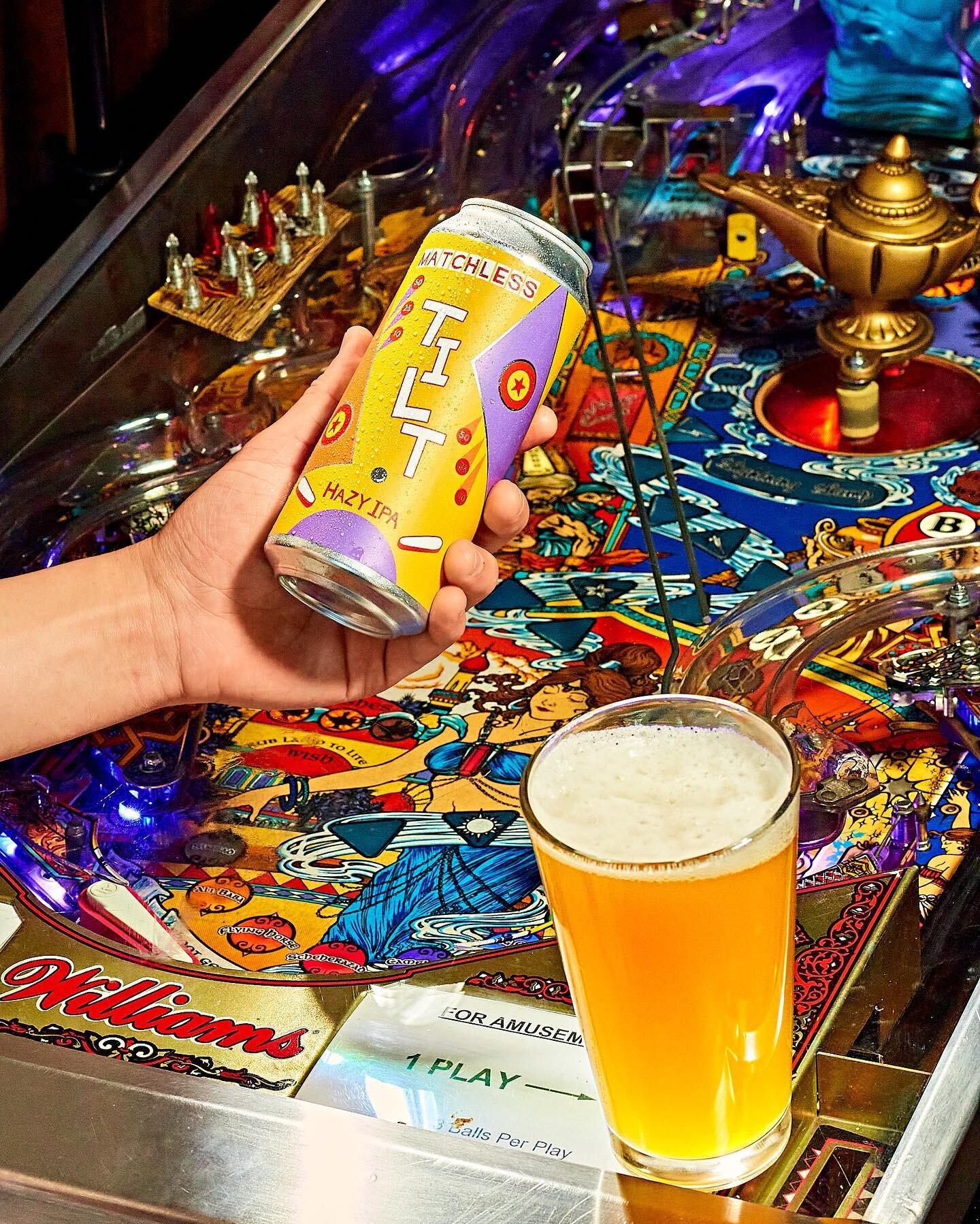 🚨🪩Tilt🪩🚨

Ding ding ding! Get your flippers fingers ready, it&rsquo;s time for a beer that will keep you on the edge of a Tilt! This hazy IPA packs a multi-hop punch with Triumph &amp; Waimea hops to level the playfield. Loaded with buzzing tropi