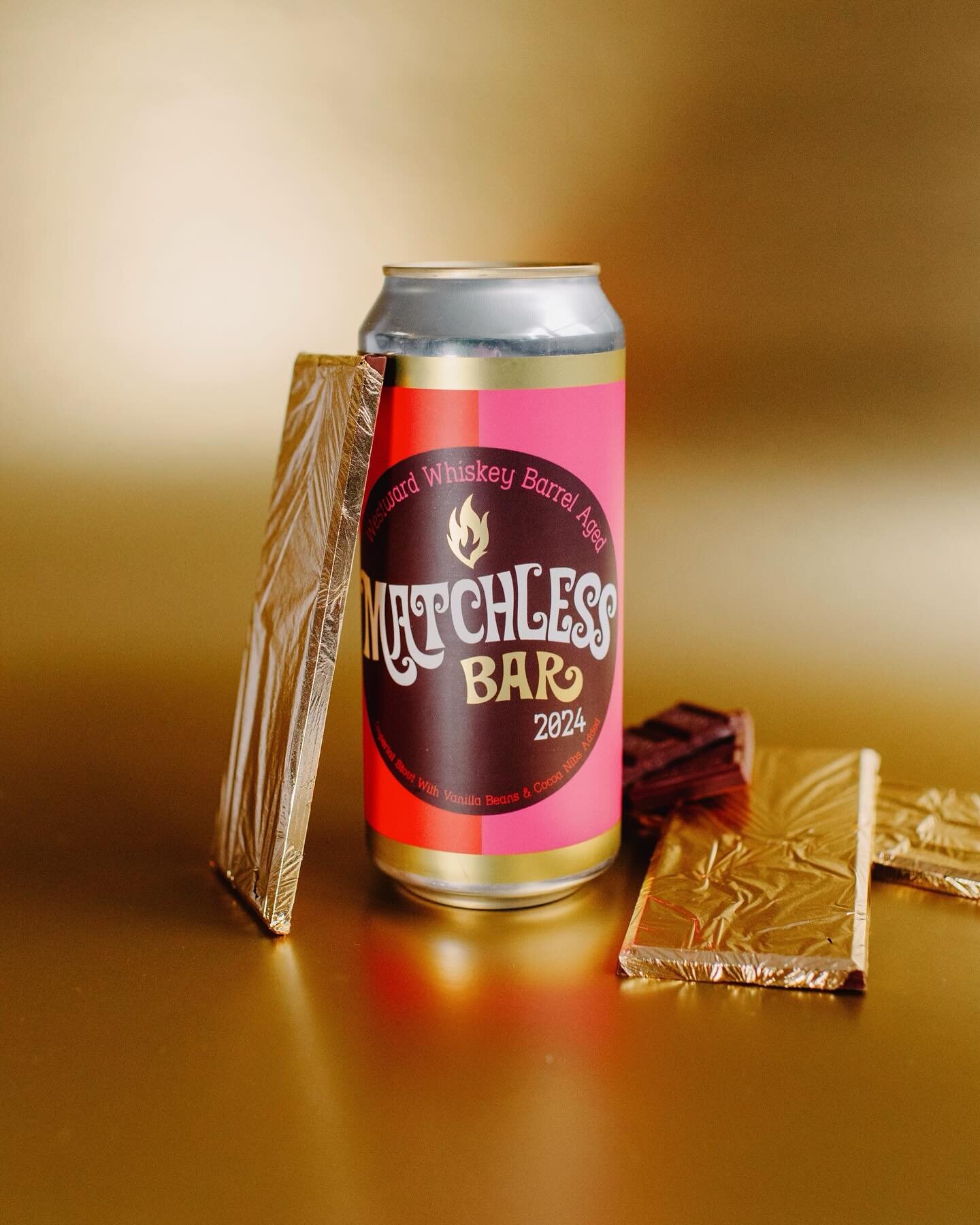 💛🍫Matchless Bar 2024🍫💛

This decadent Imperial Chocolate Stout was aged in Westward whiskey barrels and blended with vanilla beans &amp; cocoa nibs. As the label suggests, this is what we imagine the chocolate river in Willy Wonka&rsquo;s chocola