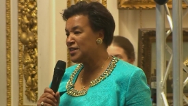 Commonwealth Secretary-General Patricia Scotland speaks at the London Anti-Corruption Summit in May 2016 and pledges to support the fight against corruption. 