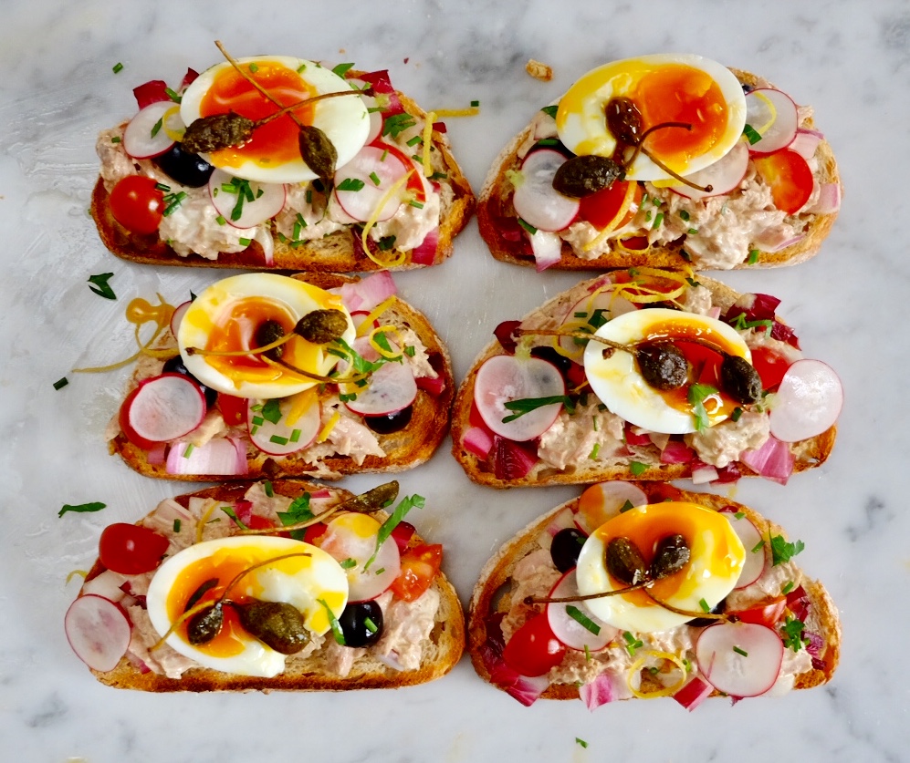 Nicoise Tartines with Fried Capers