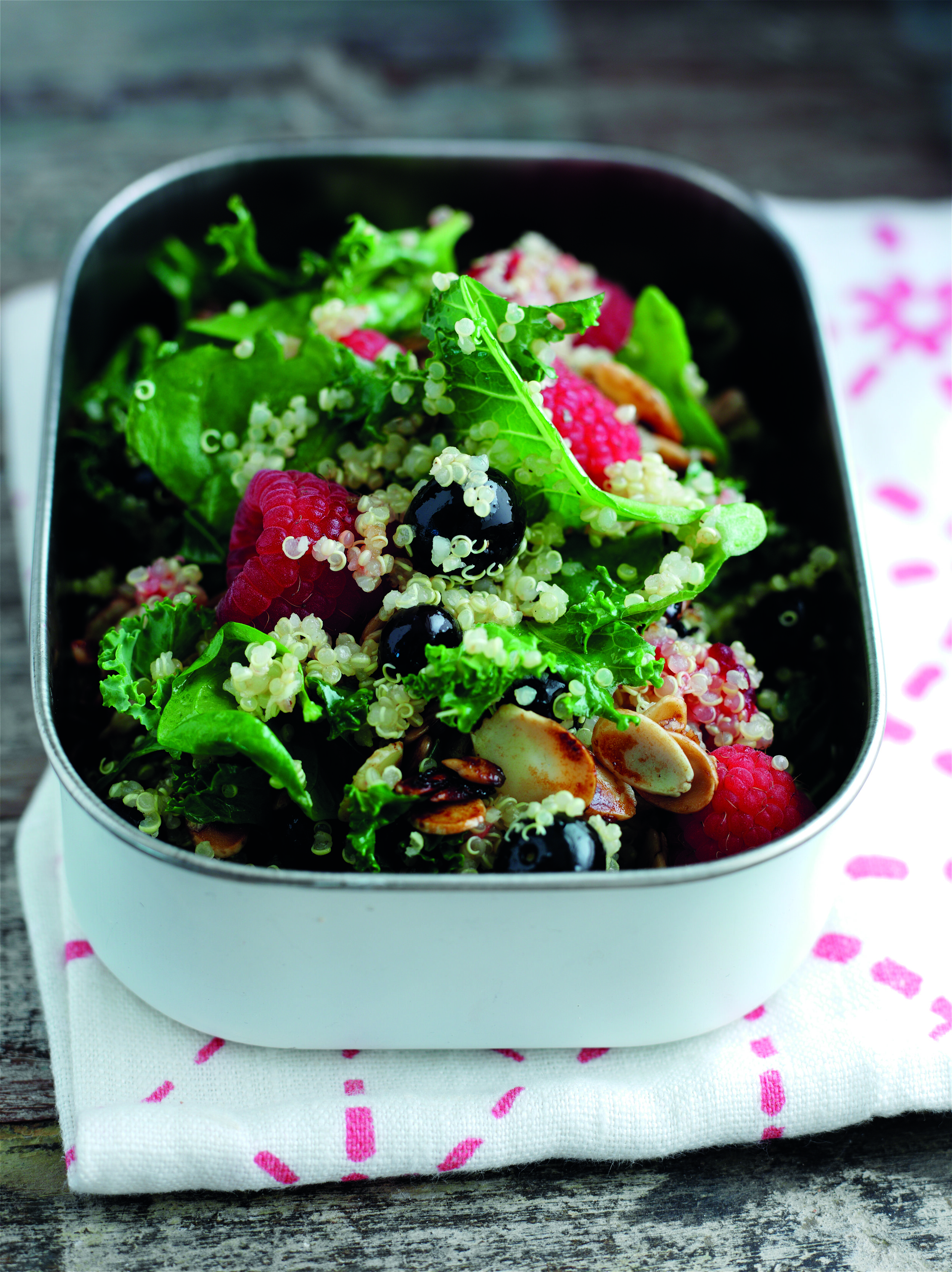 Energy boosting kale, quinoa and berry salad