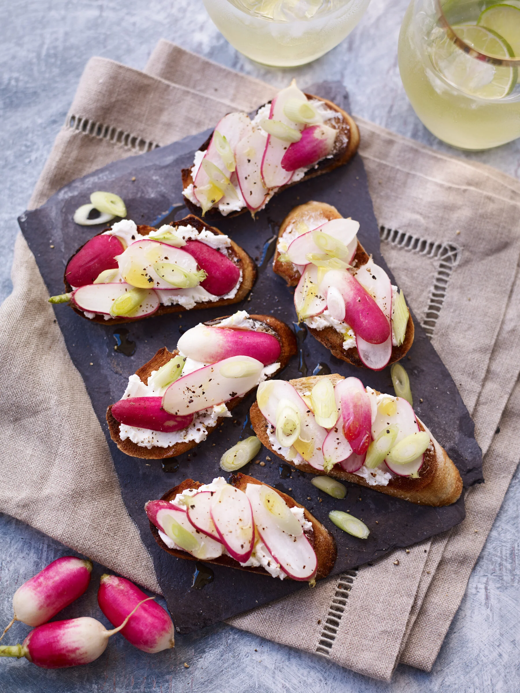Goats’ Cheese Crostini with Spring Onion &amp; Radish