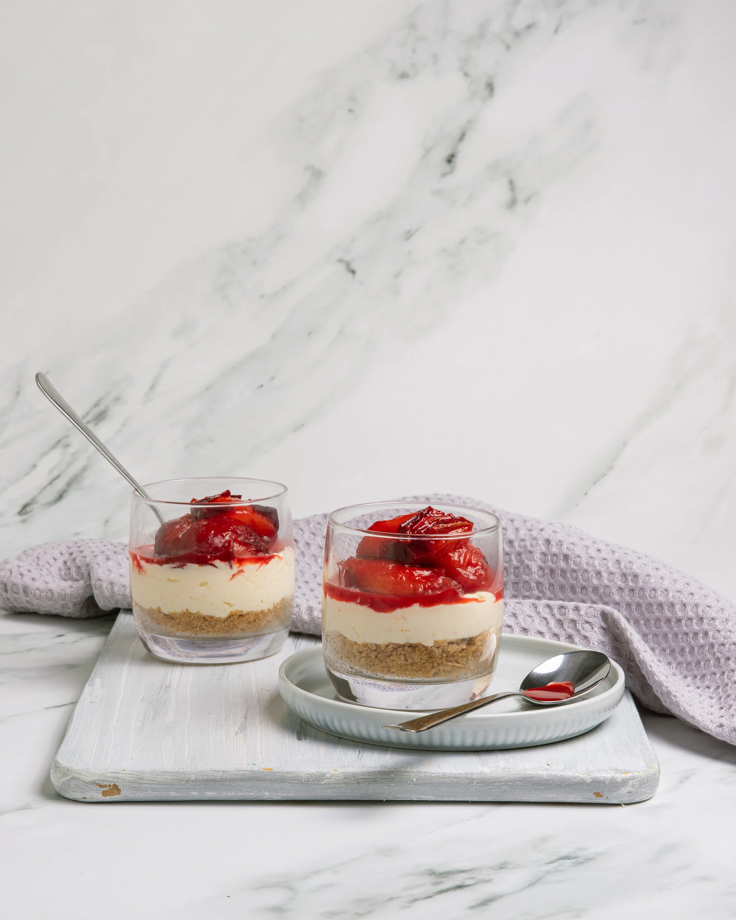 Paysan Breton Cheesecake Pots with Stewed Plums and Orange