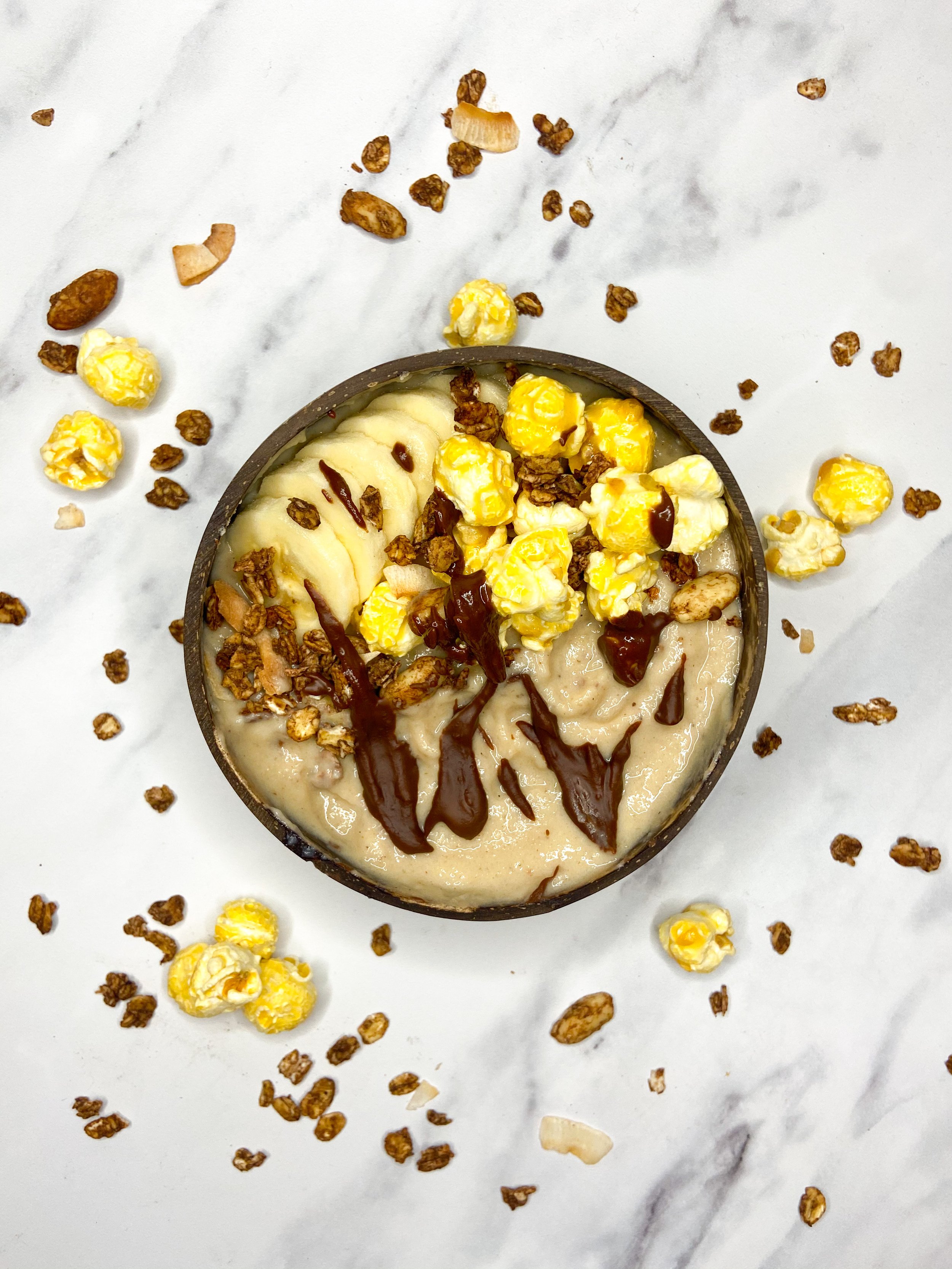Vegan Butterscotch Popcorn Smoothie Bowl