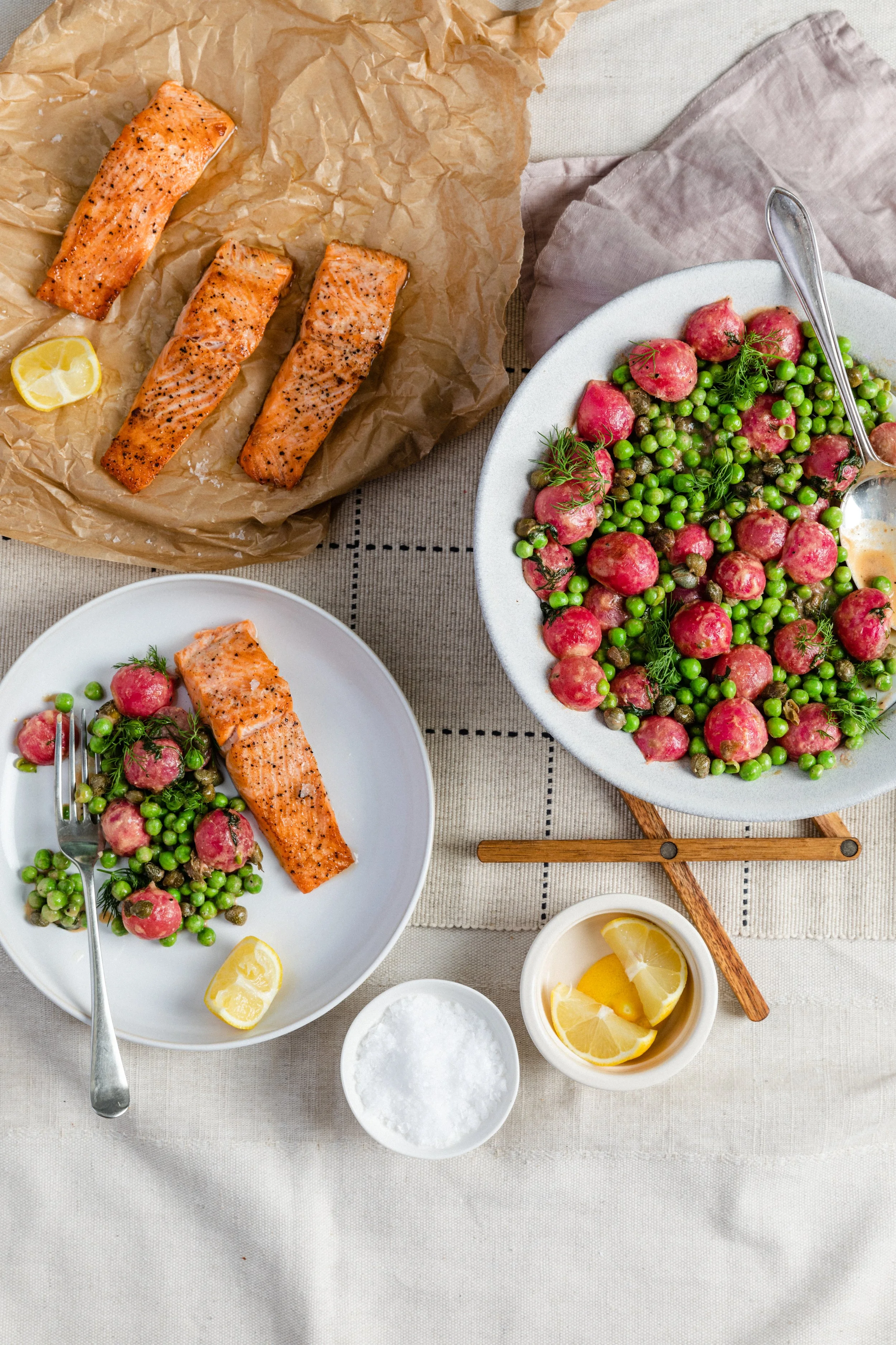 ROASTED TROUT WITH RADISHES AND PEAS