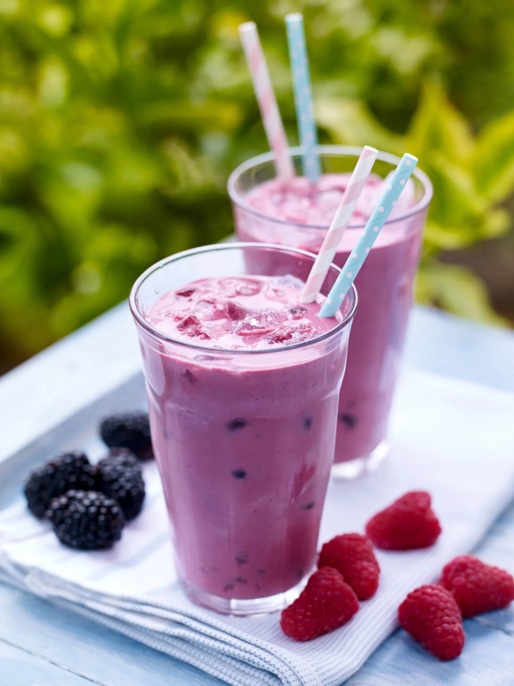 Raspberry, Blackberry, Peach, Almond Butter and Yoghurt Smoothie