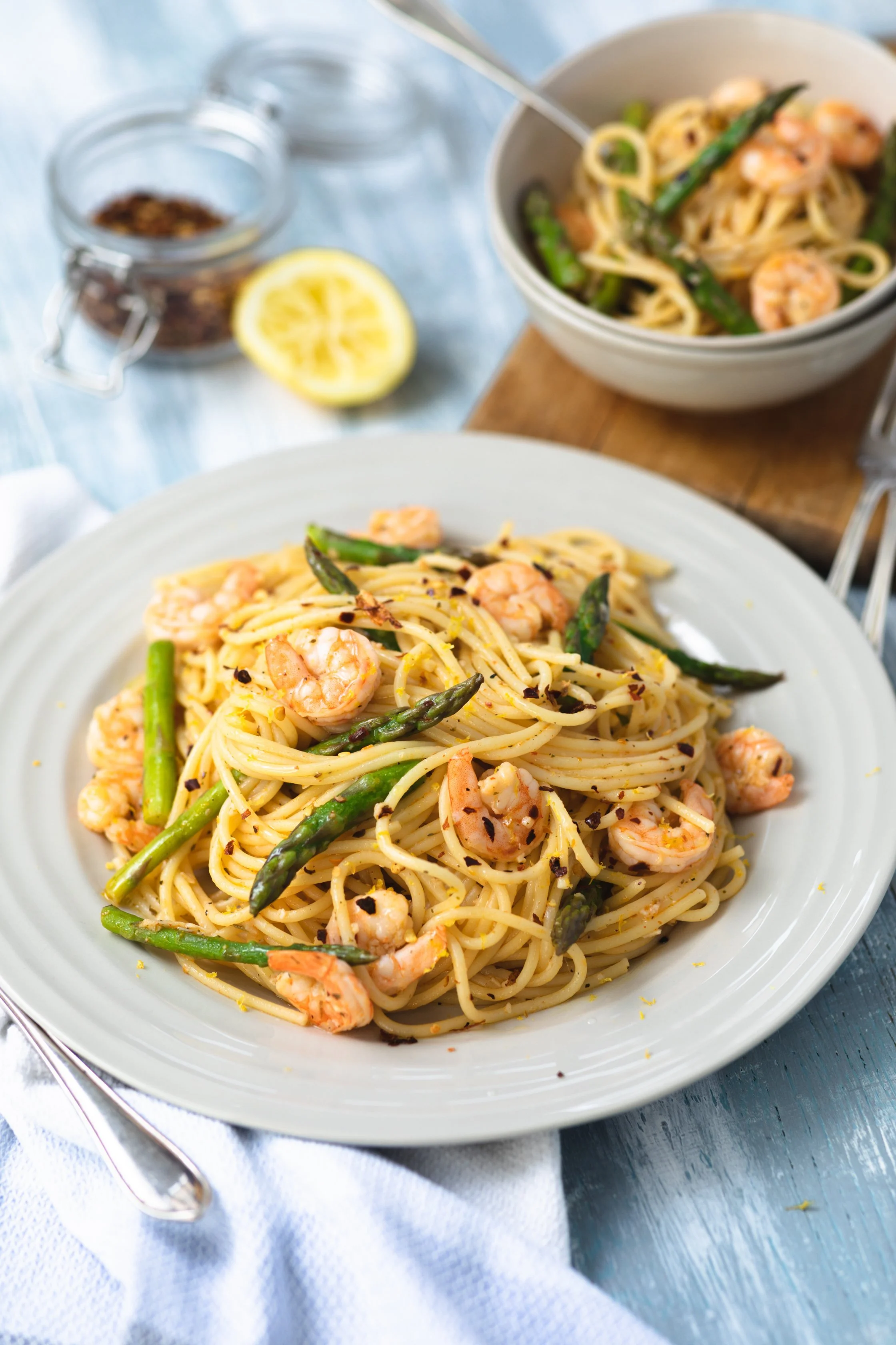 Asparagus &amp; Garlic Prawn Spaghetti 