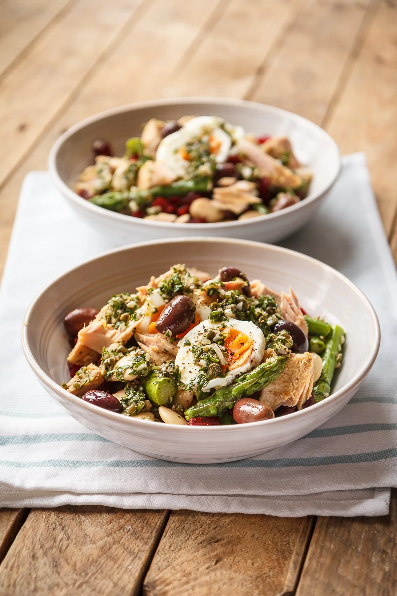 Asparagus, tuna and bean salad with shallot and caper vinaigrette