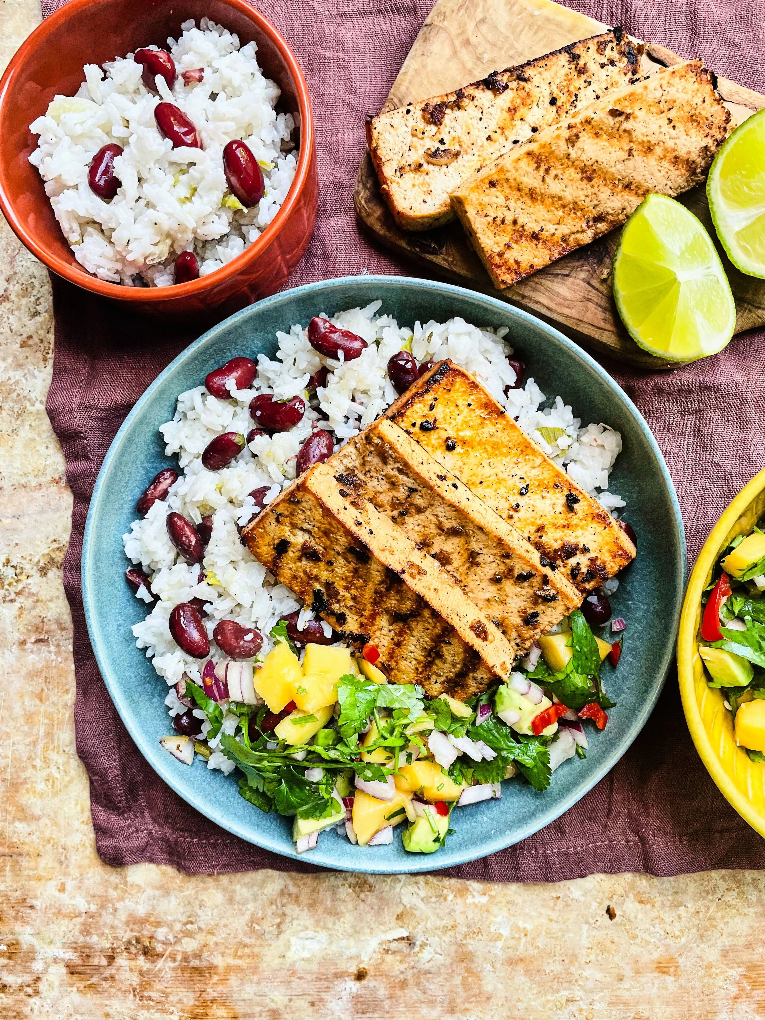 Jerk Tofu with Rice &amp; Peas
