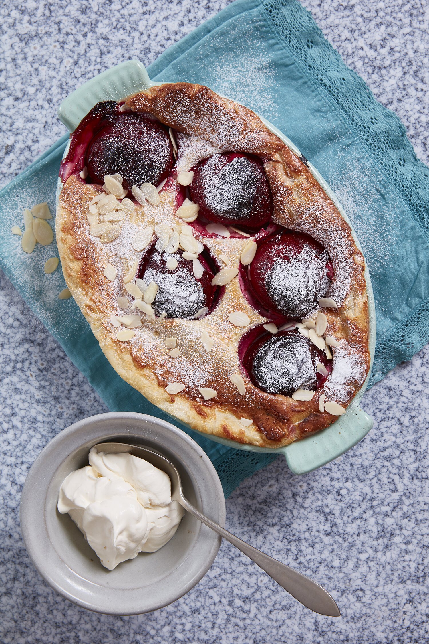 SOUTH AFRICAN PLUM AND ALMOND PUDDING WITH BRANDY CREAM