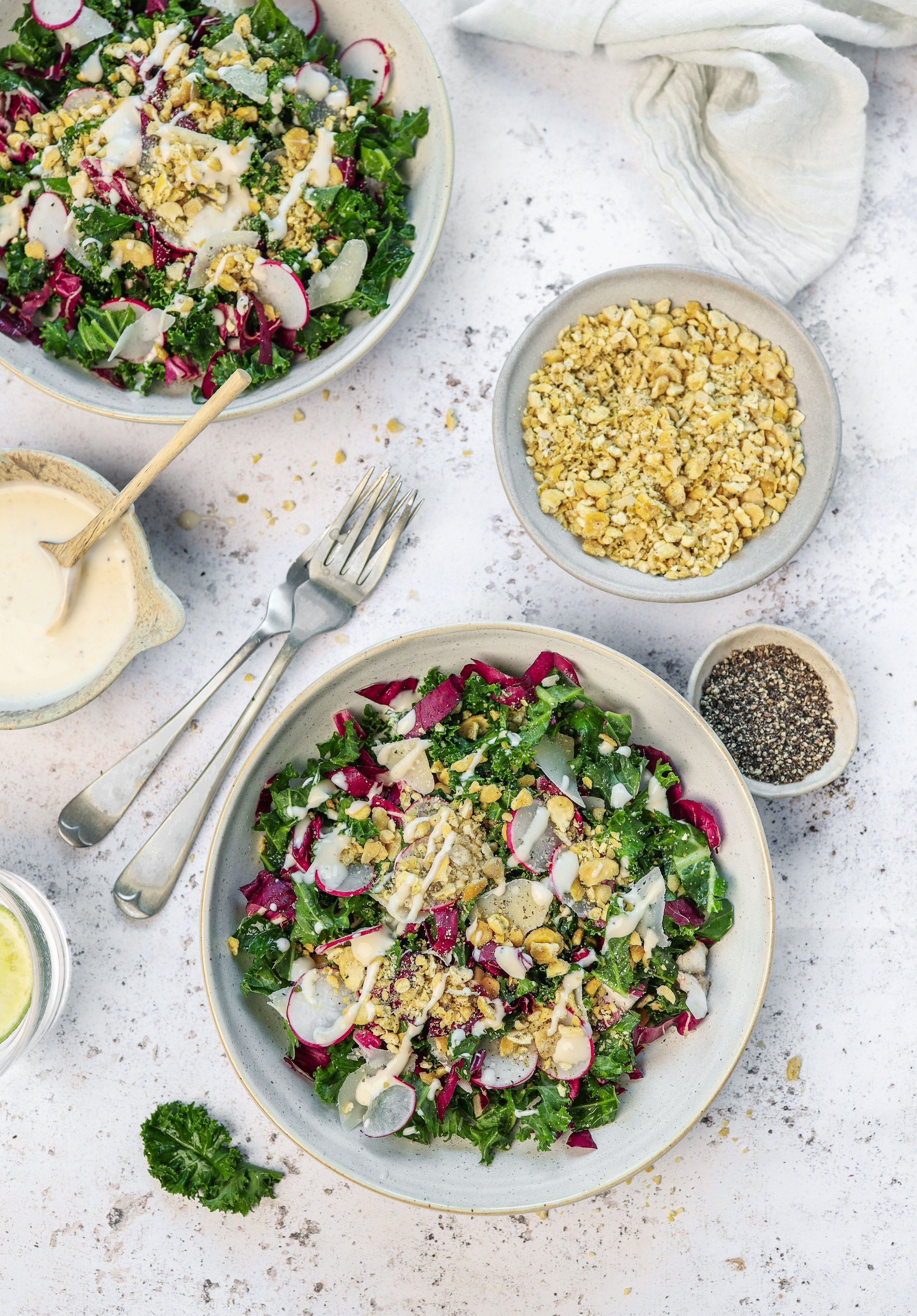 KALE AND RED RADICCHIO CAESAR SALAD