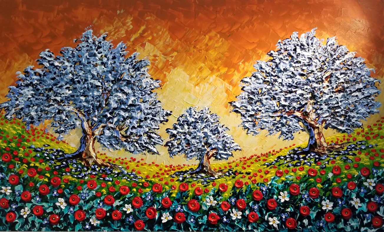 Olive trees, poppies, joyful meadow...