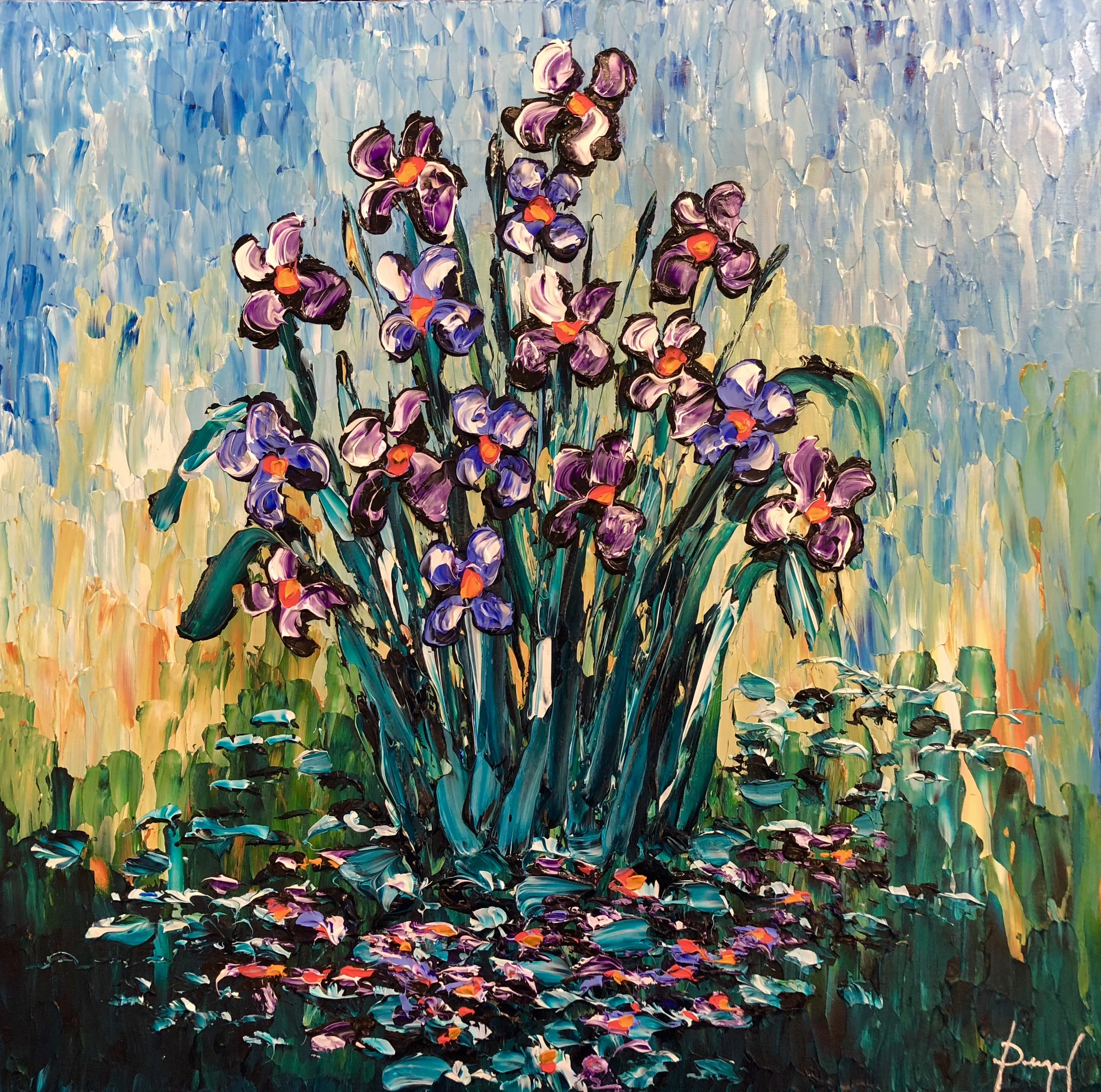 Delightful Pond of Irises 36x36