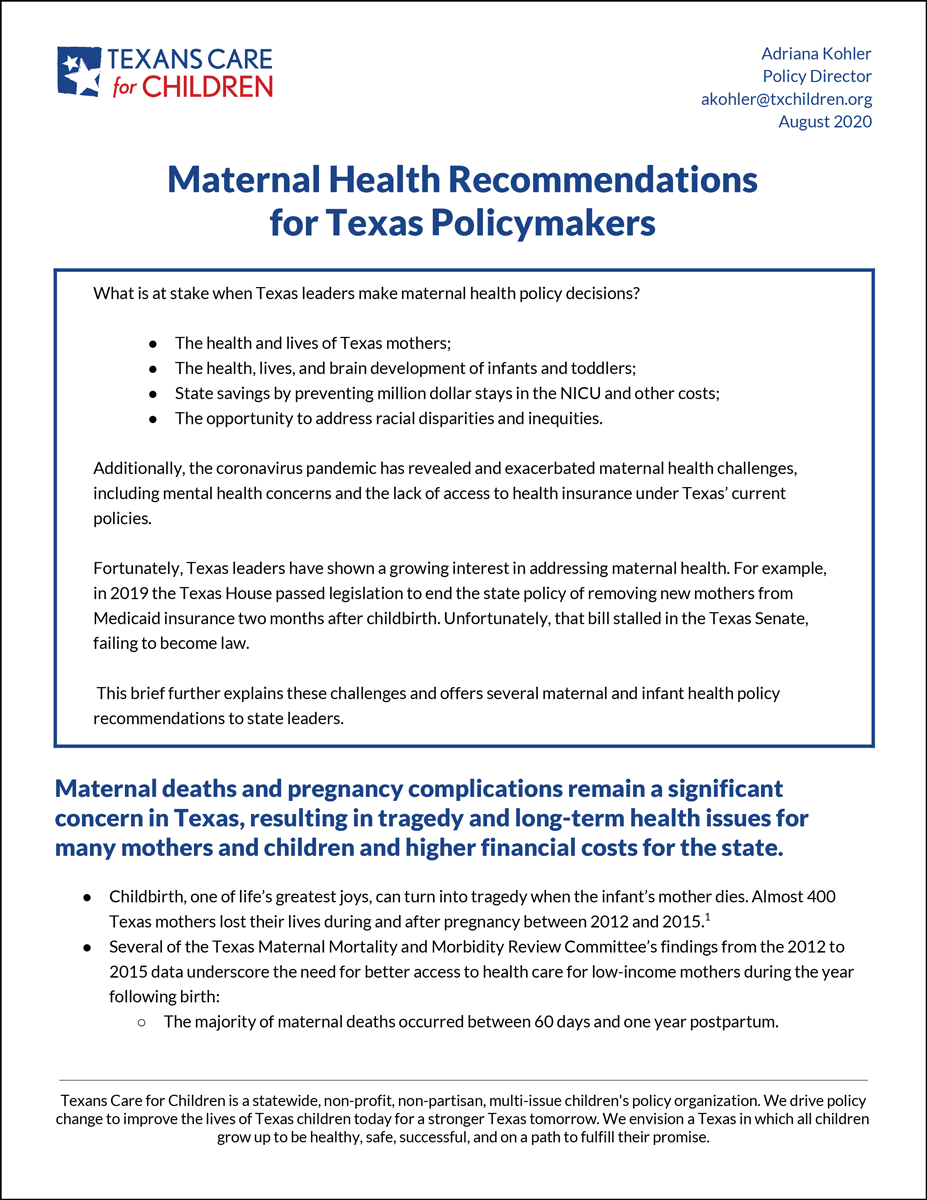 Maternal Health Recommendations for Texas Policymakers