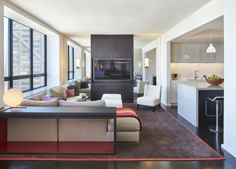 Family Room and Kitchen with bespoke Cabinetry in a Residence at The Watertower