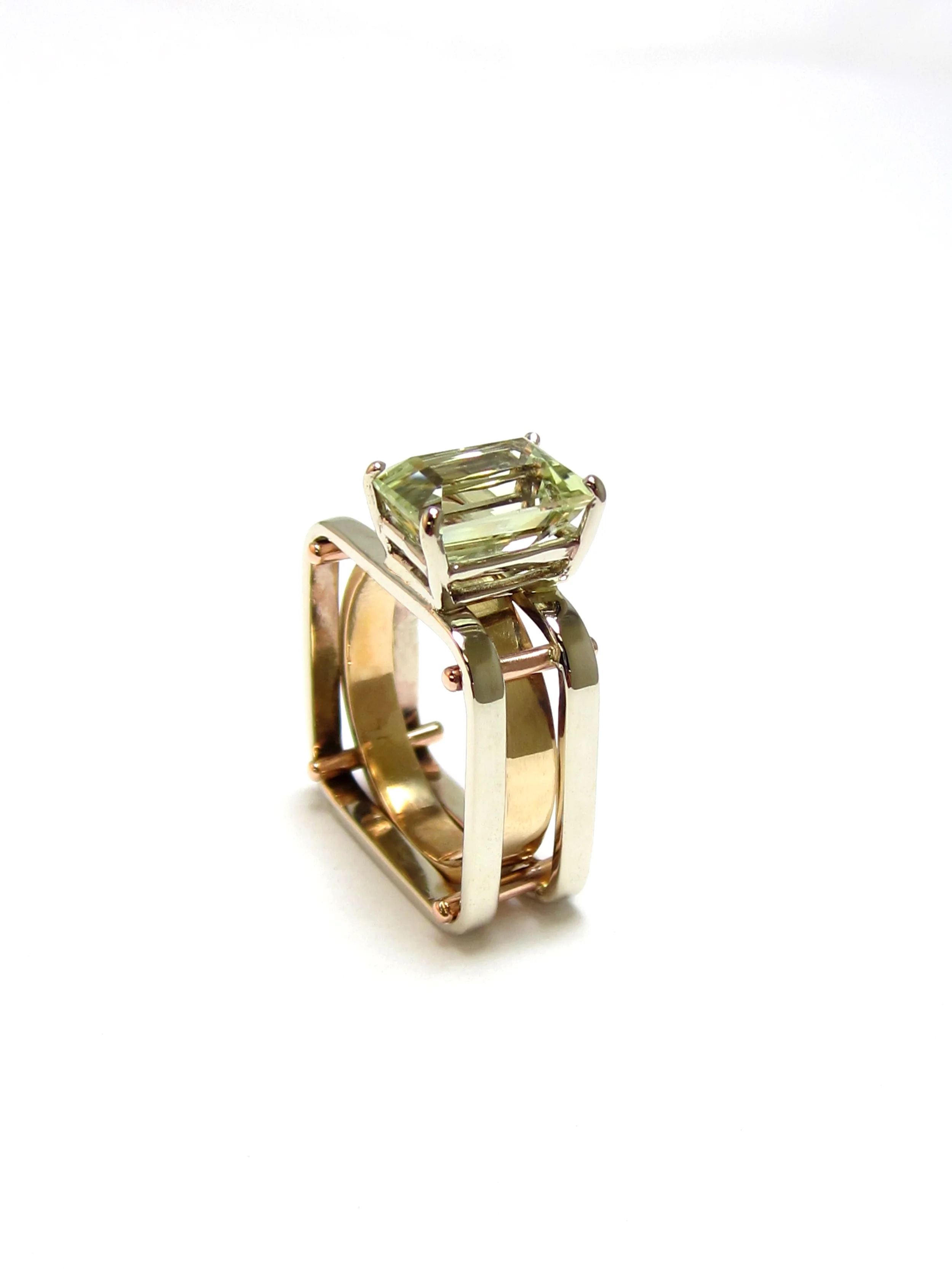 3 Tone 14k & Quartz Scaffold Ring