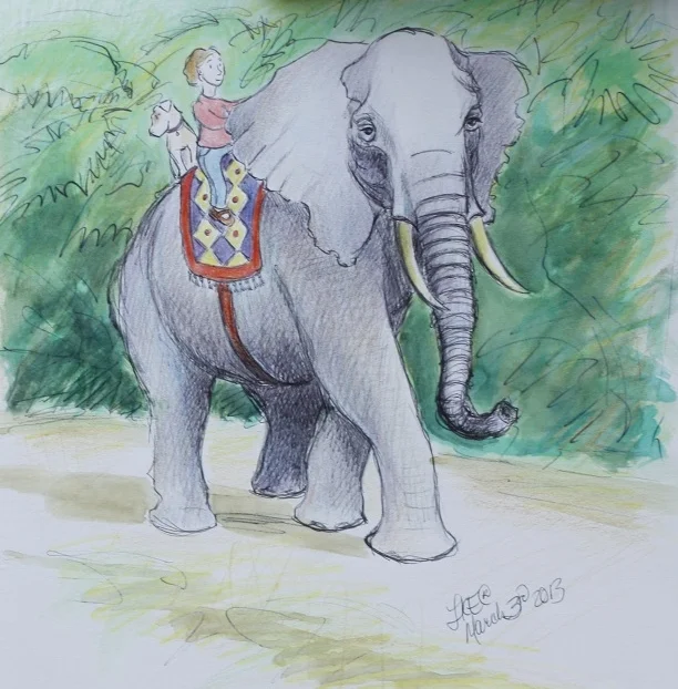 Elephant with Girl and Dog