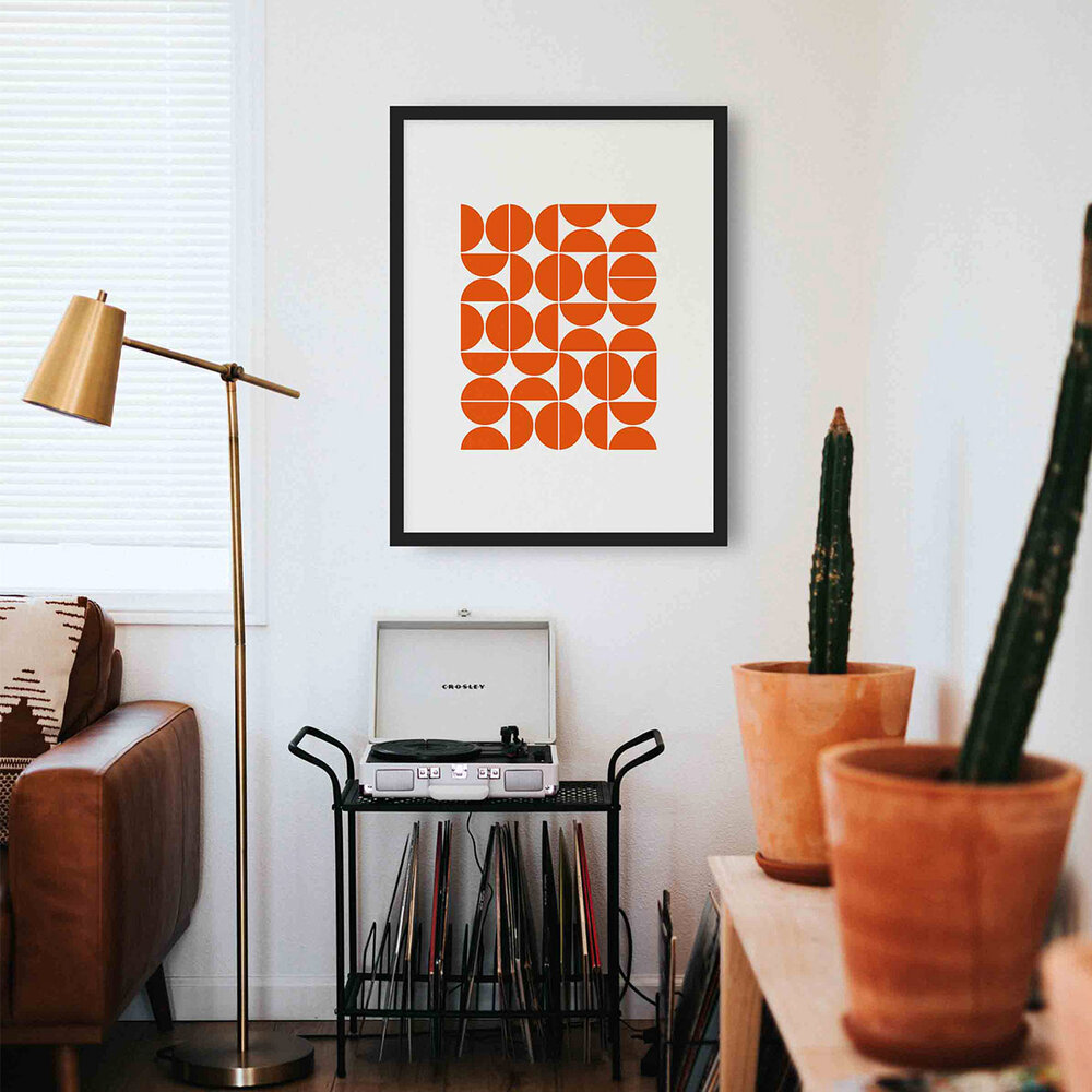 Mid Century Modern Geometric 04 Orange Wrapping Paper by The Old Art Studio