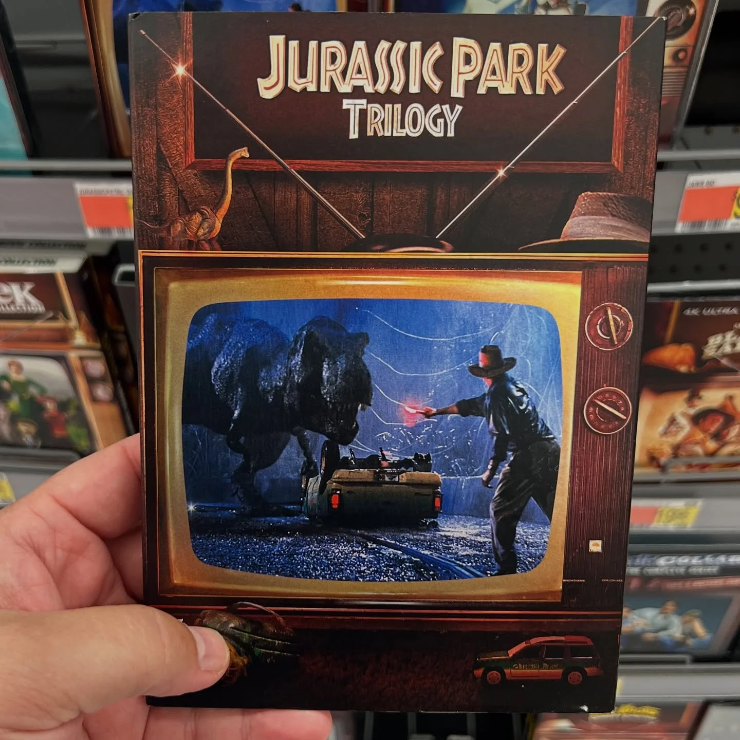 Fun slip cover for the Jurassic Park trilogy dvd set at @walmart. It&rsquo;s only a dvd copy, but it&rsquo;s fun if you are looking to collect them. 

#jurassicpark #thelostworld #jurassicpark3 #dvd