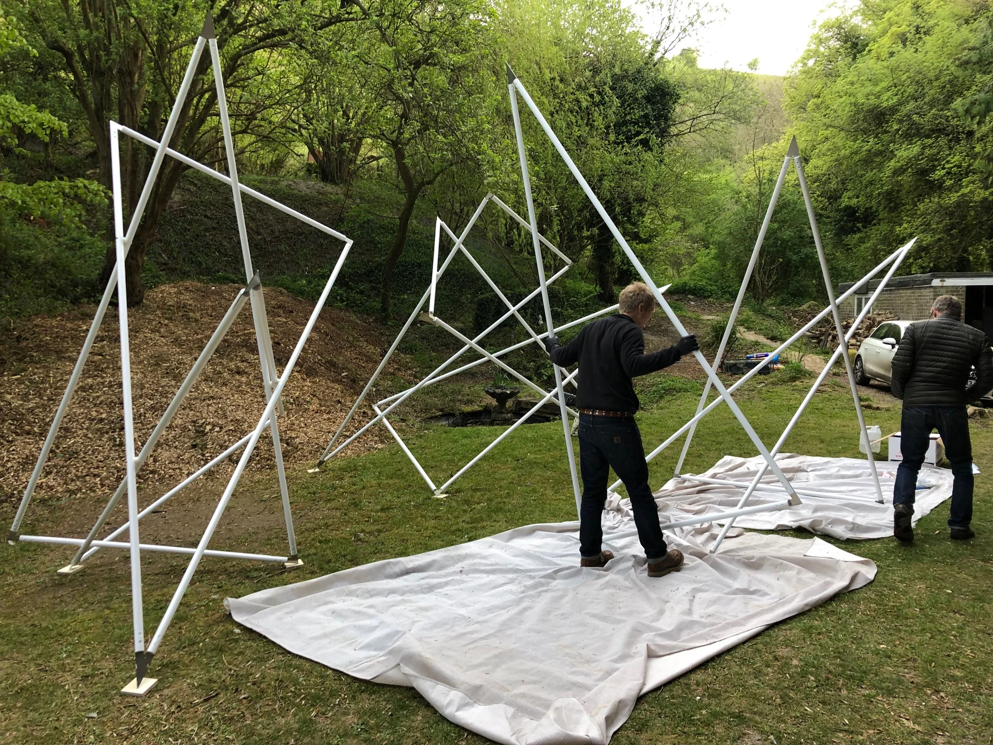 Ivan Clarke and friend having fun assembling the Triangle Experiments