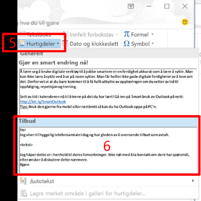 Sett inn hurtigdel i epost