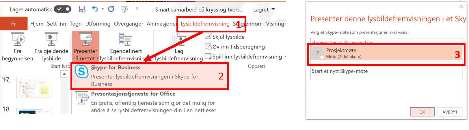 Presenter PowerPoint rett til nettmøte (NB! Kun Windows)