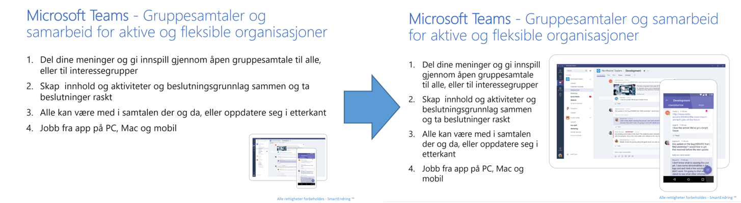 Bilde som viser før og etter bytte av lysbildemal