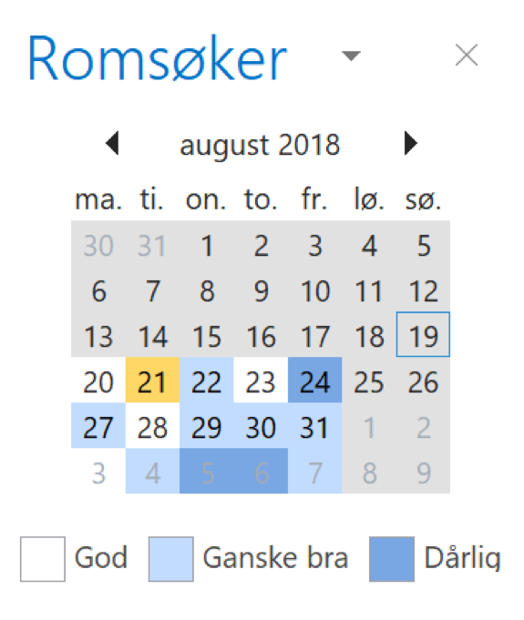Skjermbilde av Romsøker i Outlook
