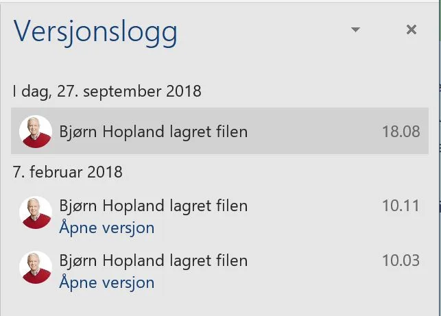 Bilde av versjonslogg