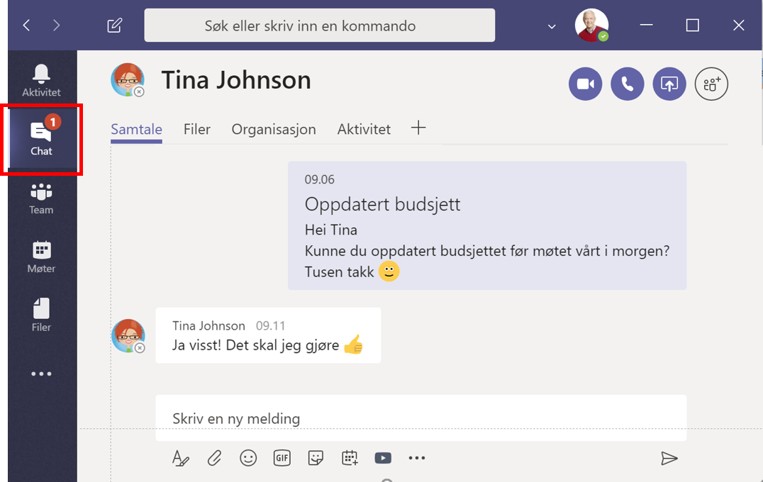 Skjermbilde av Chat-forespørsel om å gjøre en oppgave