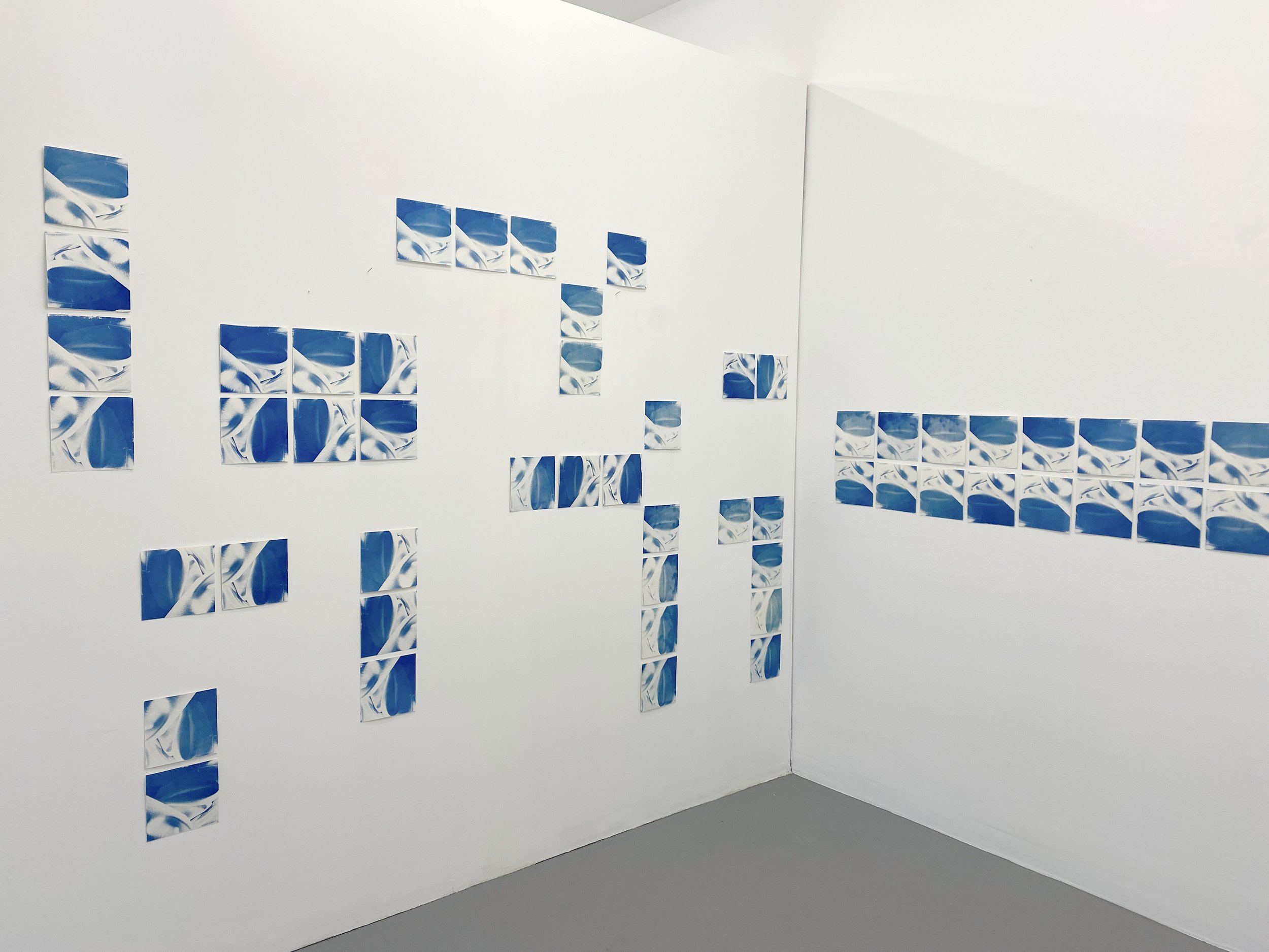  translanguage sequence two installation | 100 6x6 cyanotypes on watercolour paper | 2022-23 