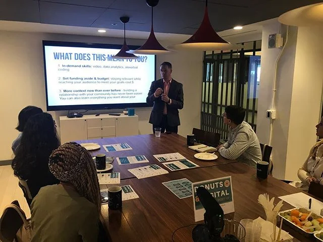 We hosted our first Donuts & Digital meet-up where Kevin shared 3 trends driving results in digital marketing: messenger bots🤖, square video🎥, and proximity marketing📍. We have lots of trainings, classes and meetings coming up so click the link in our bio to find out more! #dcevents #nycevents #digitalmarketing