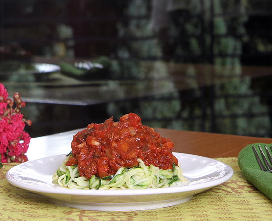 Veggie Bolognese over Zucchini Pasta