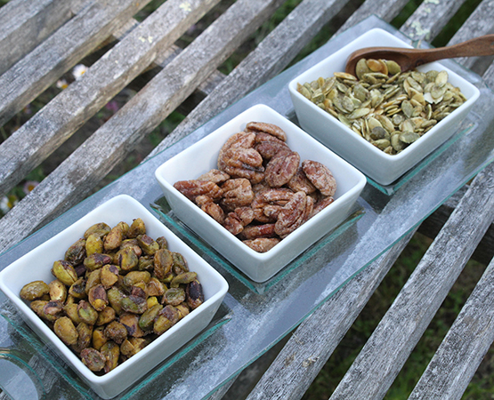 Candied Nuts & Seeds (Sumac Pistachios, Spicy Pecan Pralines, Candied Pumpkin Seeds)