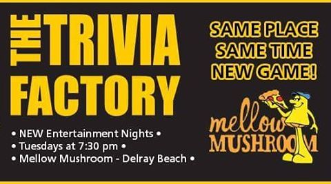 NEW TRIVIA SHOW!!! @mellowdelray bringin' back #Trivia TONIGHT with Entertainment Tuesdays. Game on #DelrayBeach ! #Cheers 🍻
#TheTriviaFactory #trivianight #tuesday #pizza #trivia #fun #beer #wine #prizes #drinking #alcohol #food #beerisgood #instag