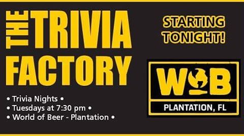 A NEW Trivia Tuesday begins TONIGHT @wobplantation #TriviaNight is FREE to play; all you have to do is drink and know stuff #Cheers 🍻 We can't wait to see you there 
#TheTriviaFactory #trivianight #tuesday #fun #beer #prizes #drinking #gaming #games