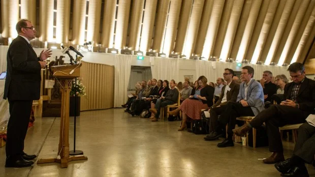 Peter Woods speaking the Transitional Cathedral