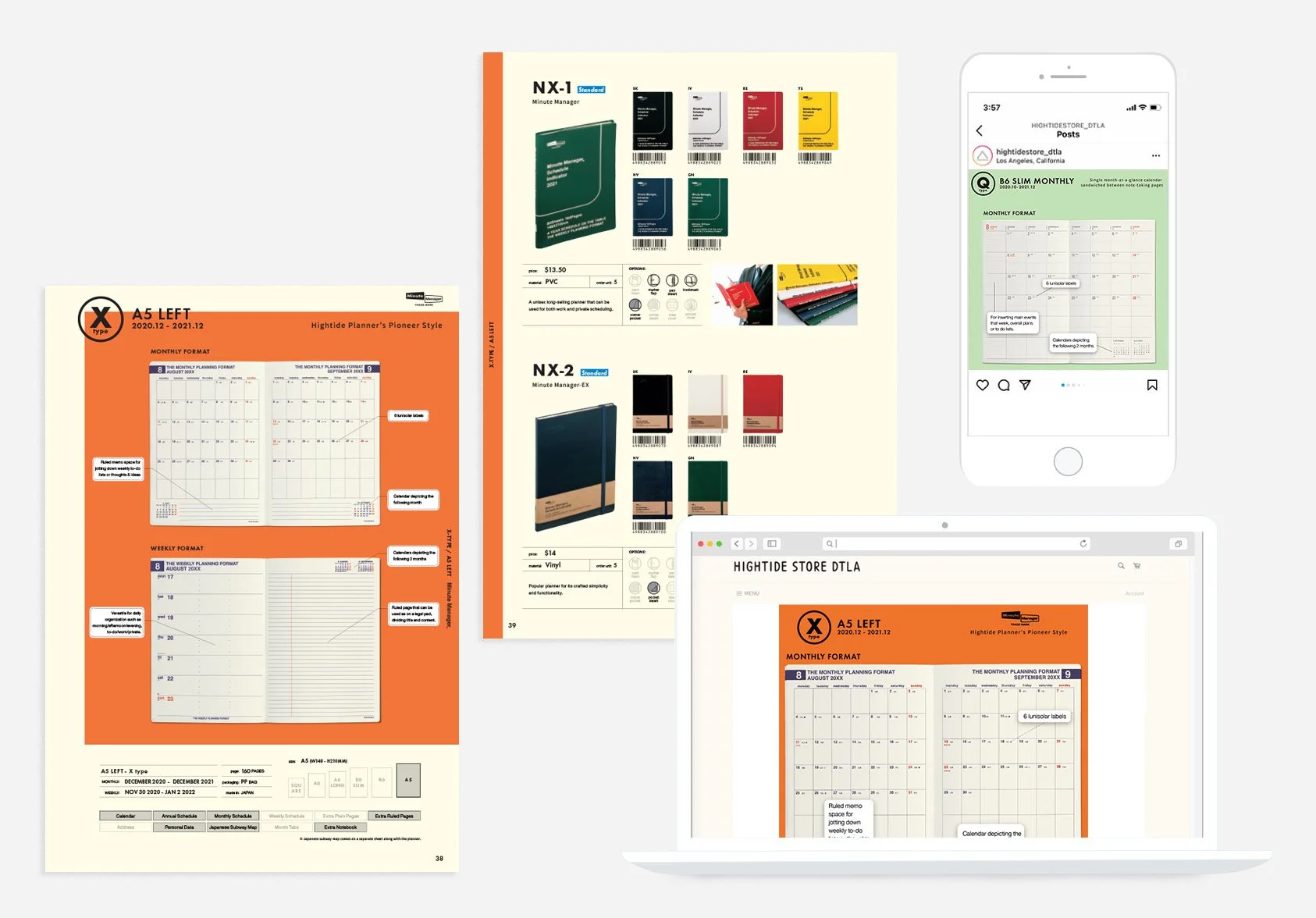  Printed planner catalog and its applications: online for the site blog, and on mobile as an Instagram post. 