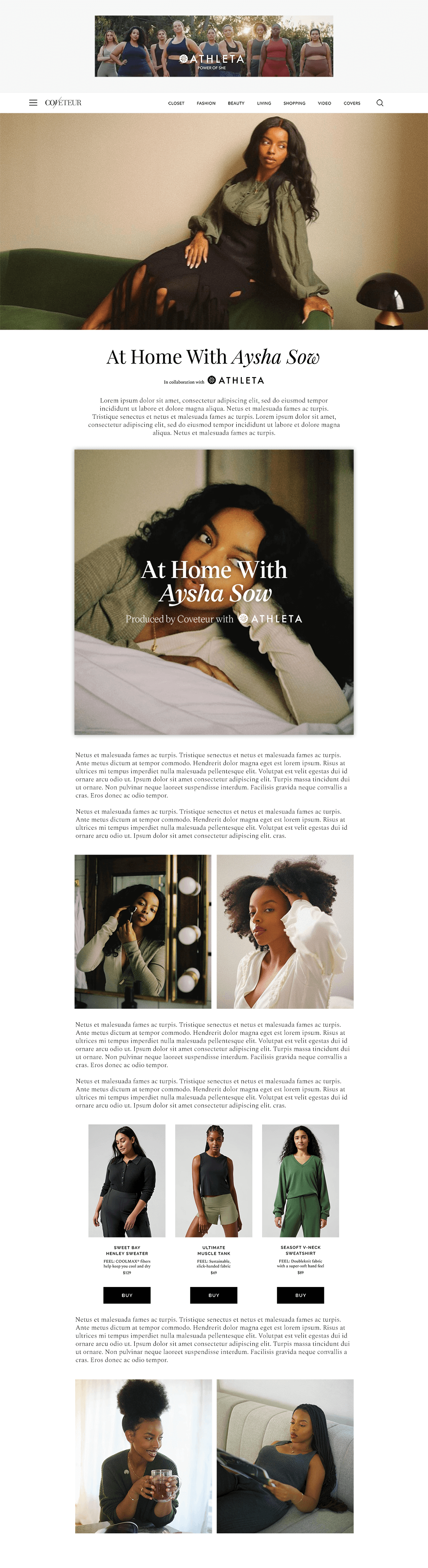  Mock editorial page showcasing Coveteur's partnership with an advertising brand (Athleta). 