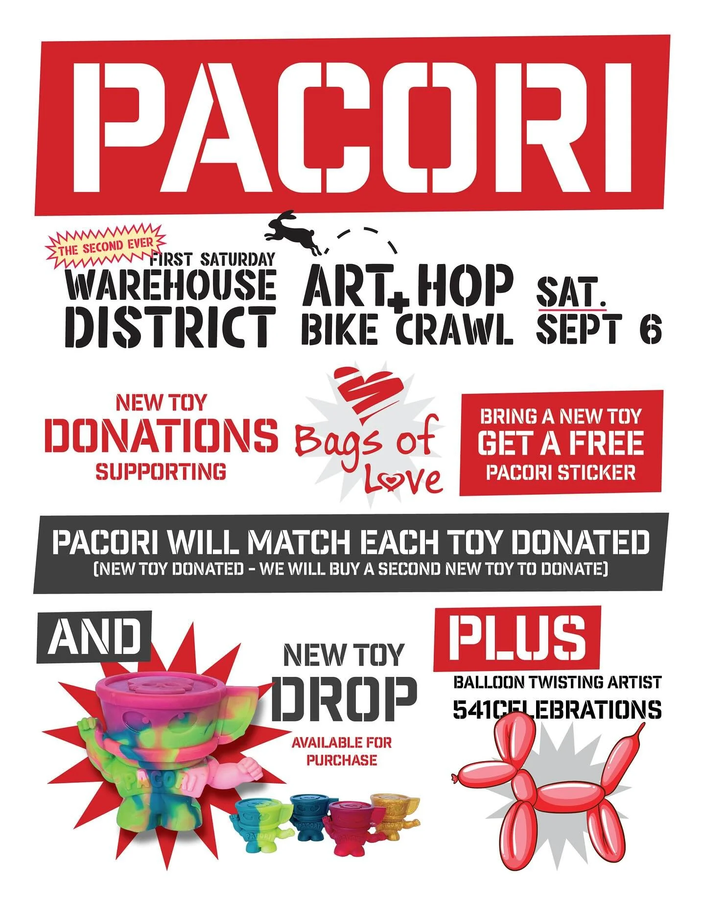 Join us Sat., Sept. 6 for 1st Saturday Art Hop | Bags of Love Toy Drive 🤍

We&rsquo;ll have:
▪️ New Toy Donation Drive supporting @bagsofloveeugene (plus info table)
&emsp;&rarr; Bring a new toy, get a FREE Pacori sticker
&emsp;&rarr; Pacori will MA