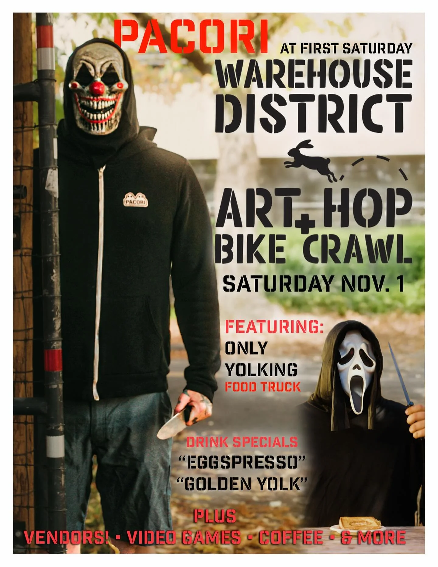 Coffee. Food. Vendors. Arcade. Cartoons. Coloring. Cobwebs. Community.

Join us Friday, Nov 1 for the Warehouse District Art Hop at Caffe Pacori &mdash; featuring @onlyyolking and local makers! 

Coffee Specials: Eggspresso + Golden Yolk ☕️🥚

This p