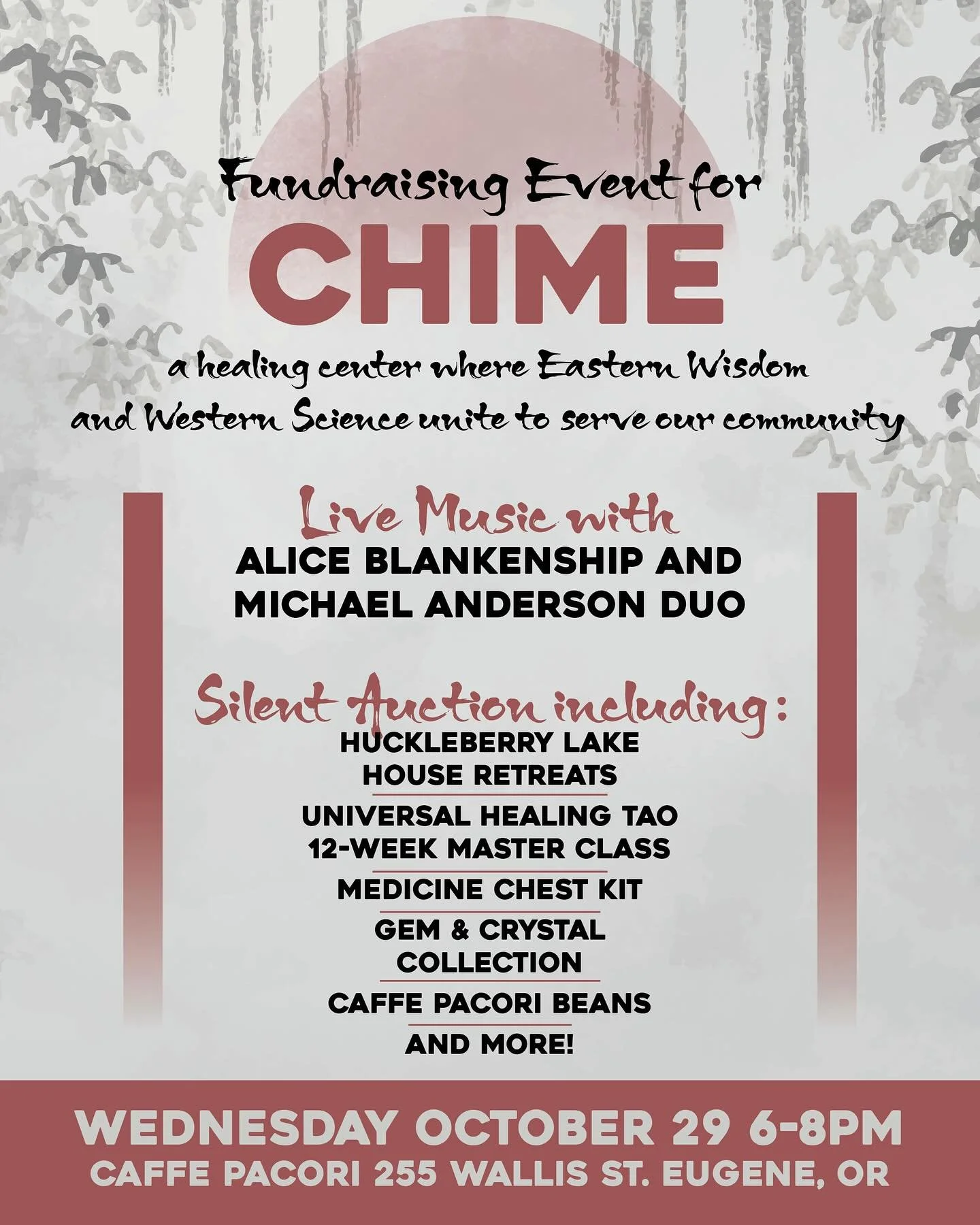 We&rsquo;re hosting a special fundraiser for CHIME! 

Center for Healing &amp; Integrative Medicine (CHIME) is working to secure a permanent home &mdash; a healing center where Eastern wisdom and Western science unite to serve our community.

Join us