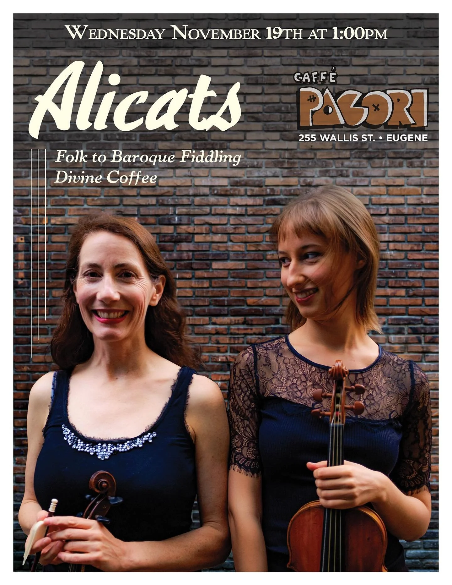 Next Wednesday (11/19, 1pm) at Pacori, join us as we welcome Alice Blankenship and ensemble for an hour of folk-to-Baroque fiddling. **Baroque violins and a cello playing ancient music and Scandinavian folk fiddling.**

Settle in with a warm drink an