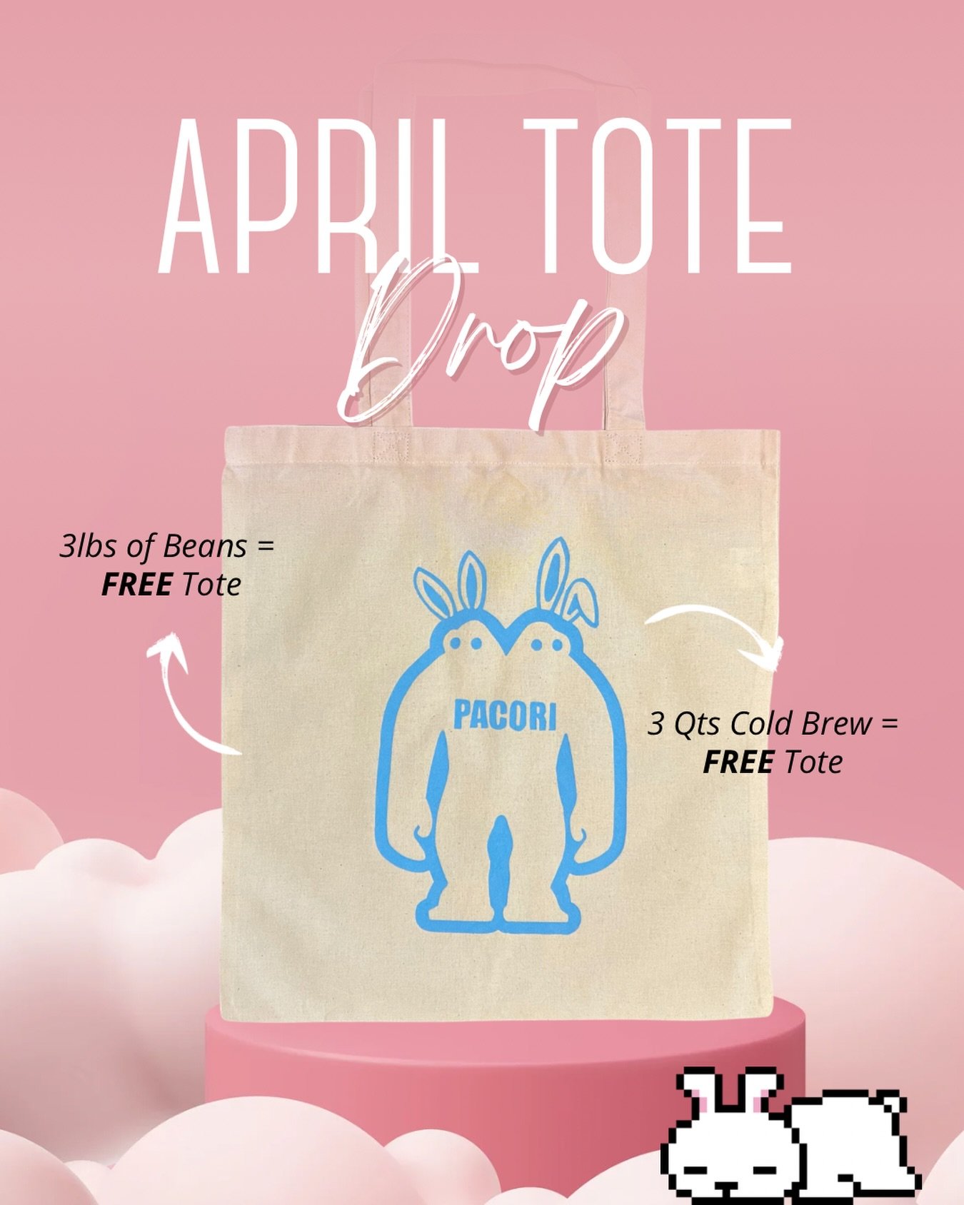 March totes just dropped 🐰!

Buy 3 lbs of beans and grab a free Pacori tote, designed to + hand-printed by the incredible @mint__cookie__ 

While supplies last!

Pacori Store | 255 Wallis St, Eugene

#CaffePacori #Pacori #MintCookieDesigns #EugeneOr