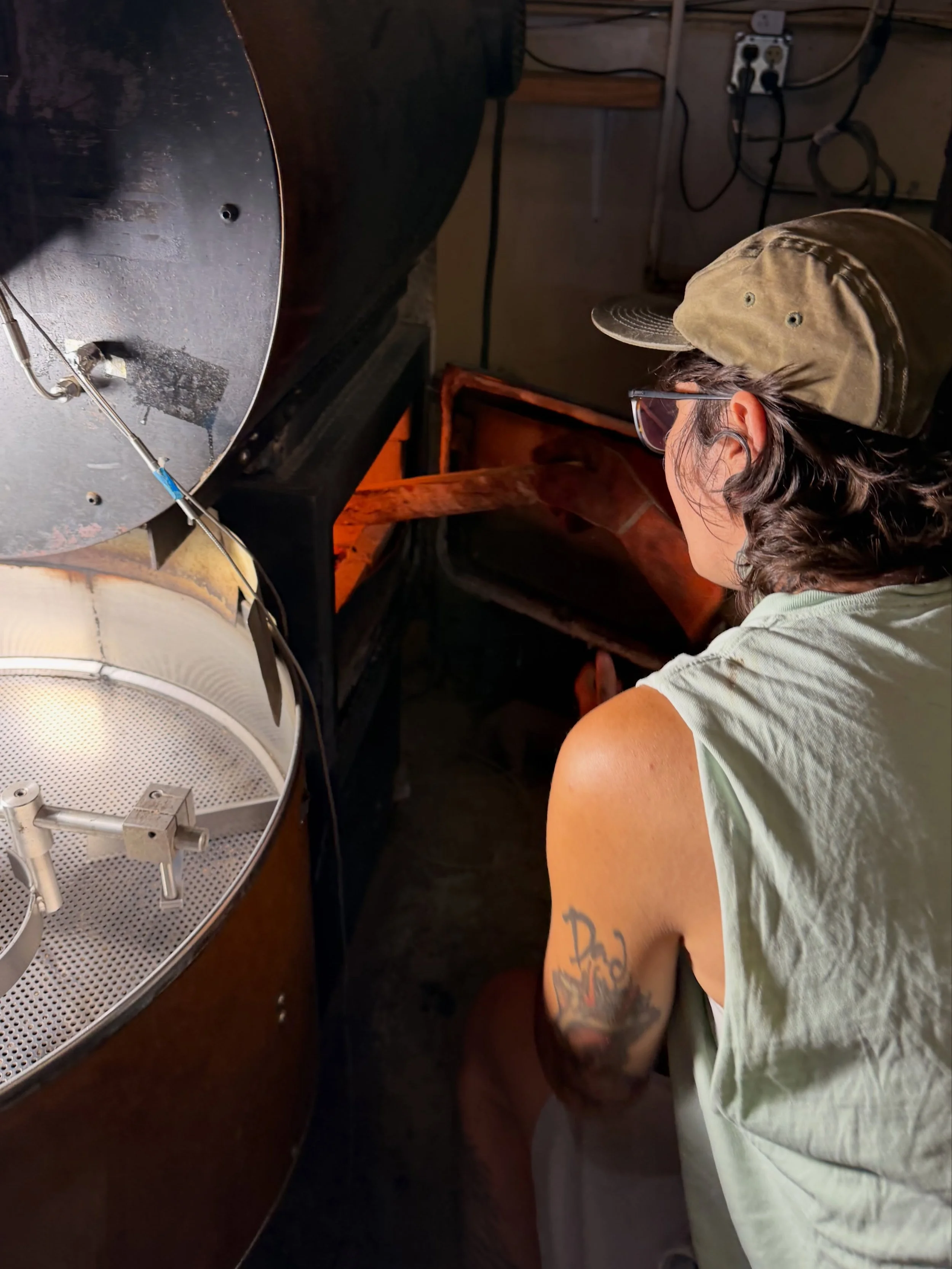 Show me your fire. Wood fired.  Bean by bean.  Thursday morning sparks at the shop! 🔥☕️

#roaster #woodroastedcoffee #caffepacori